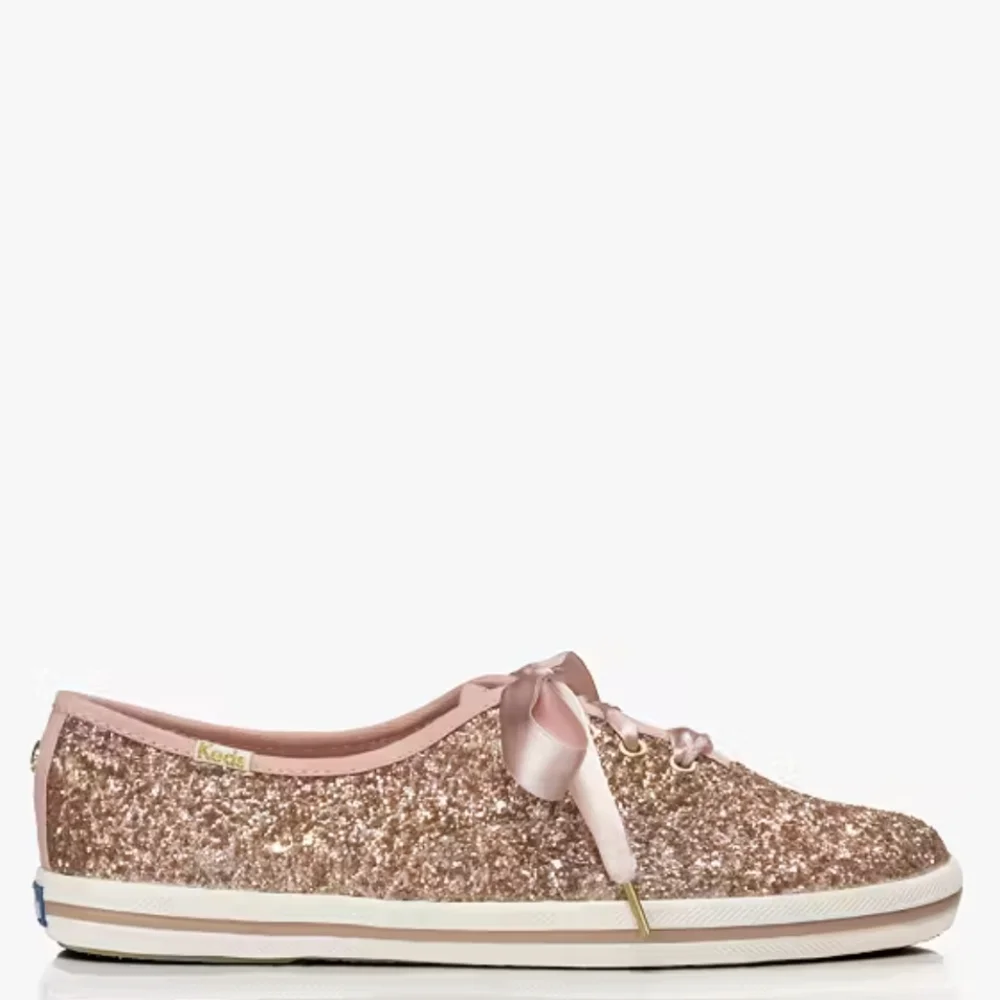 Kate Spade x Keds Women's Sneakers Rose Gold Pink Glitter Lace Up Sneakers sz 6‎